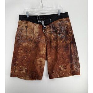 Affliction Board Shorts Mens 36 12" Swim Trunks Graveyard AOP Y2K Grunge